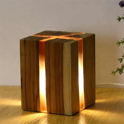 Adjustable wooden LED desk lamp with USB charging port and rustic design