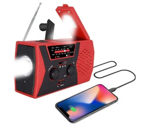 5 in 1 Outdoor Portable Solar Crank AM FM Radio with emergency power bank and flashlight