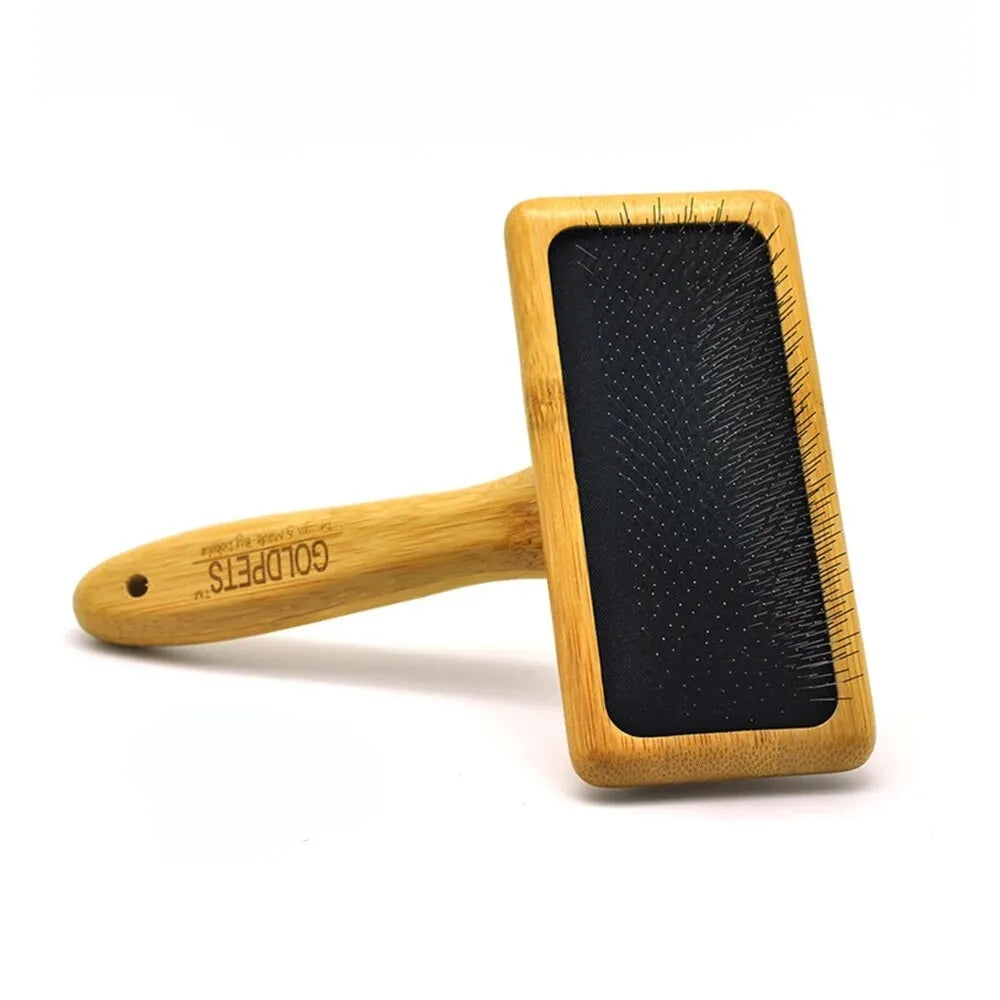 Goldpets bamboo slicker brush with stainless steel needles for pet grooming