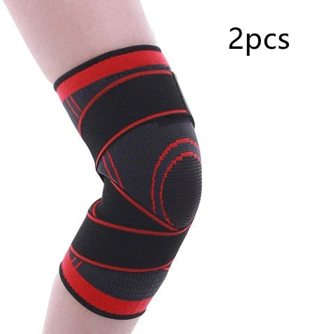 3D Sports Knee Pad in black, red, orange, and green with double beams for meniscus protection