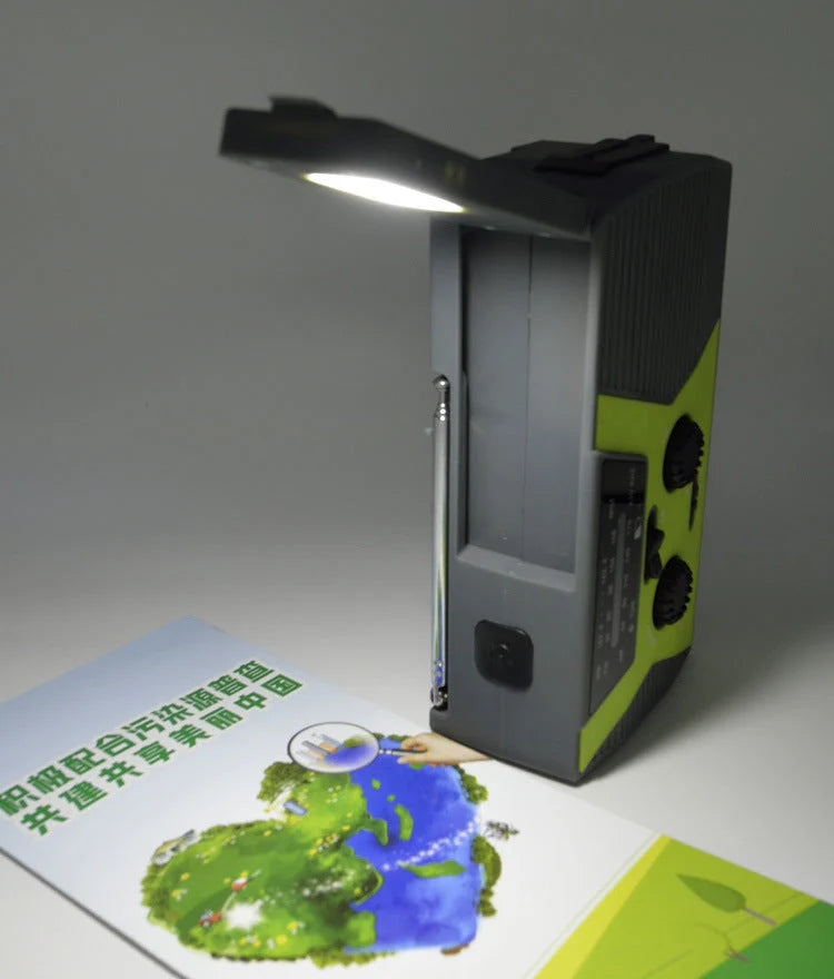 5 in 1 Outdoor Portable Solar Crank AM FM Radio with emergency power bank and flashlight