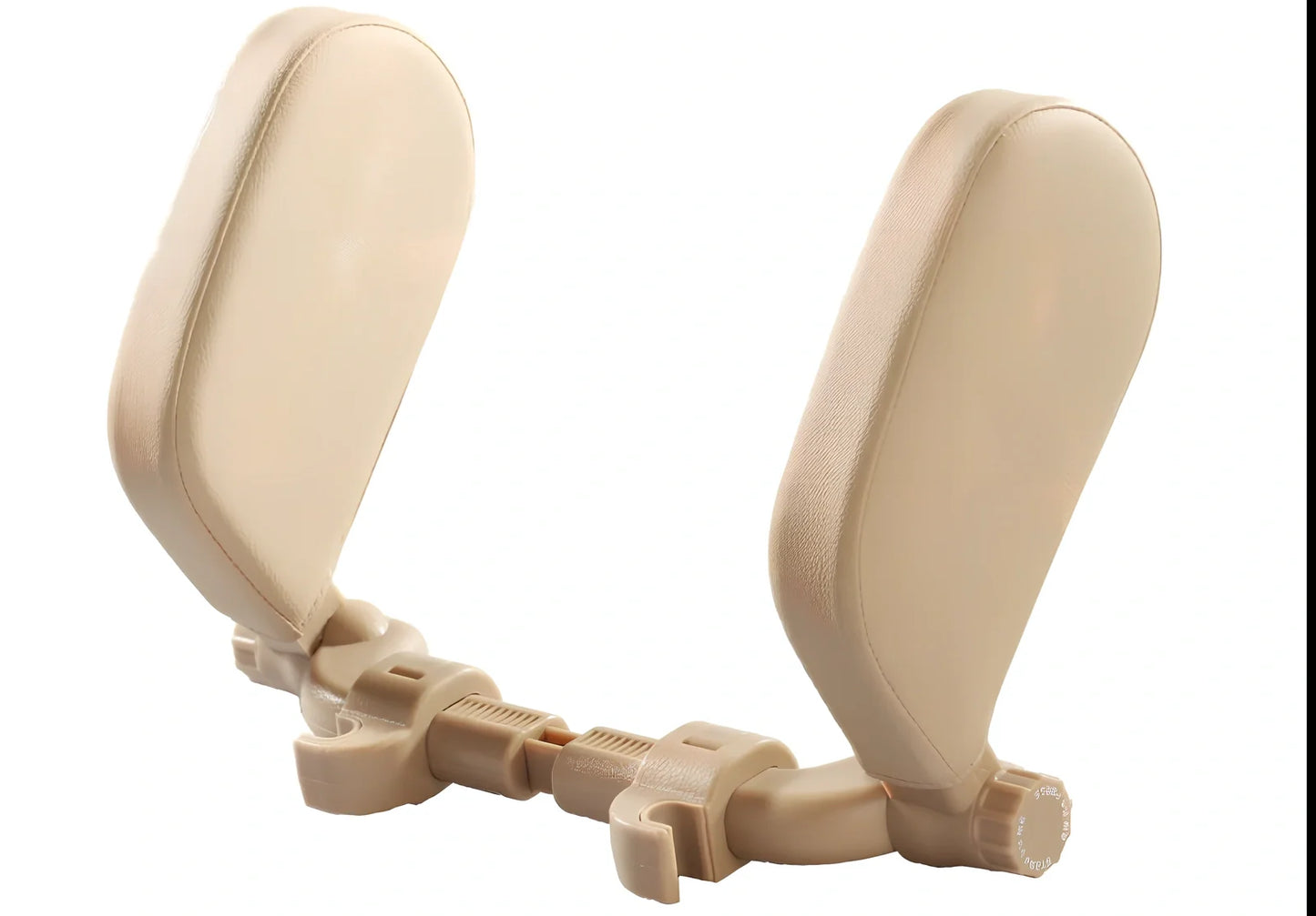 Adjustable car headrest pillow with 36cm bracket and 14cm rotating PU leather cushion