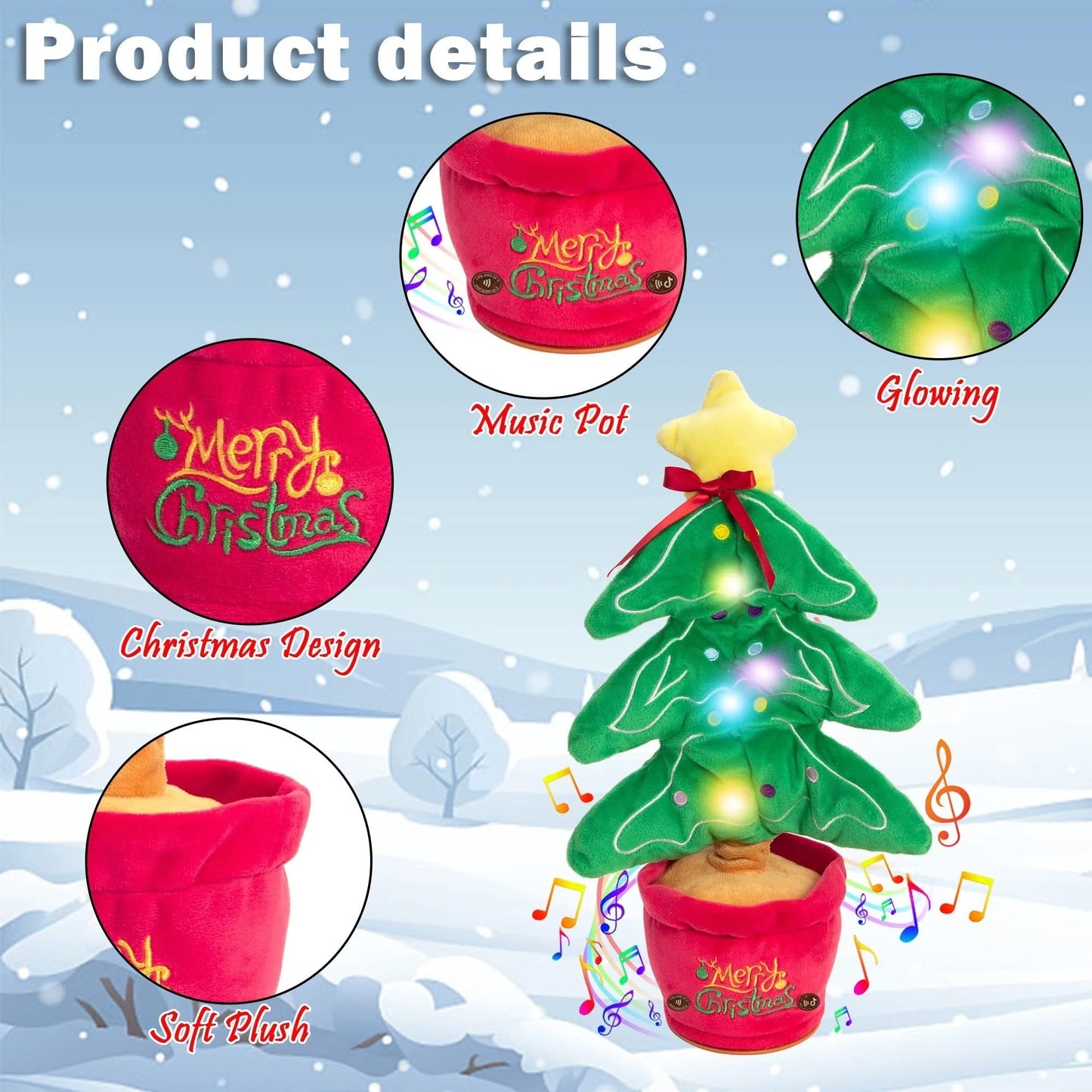 Interactive Christmas plush toy with singing and recording features