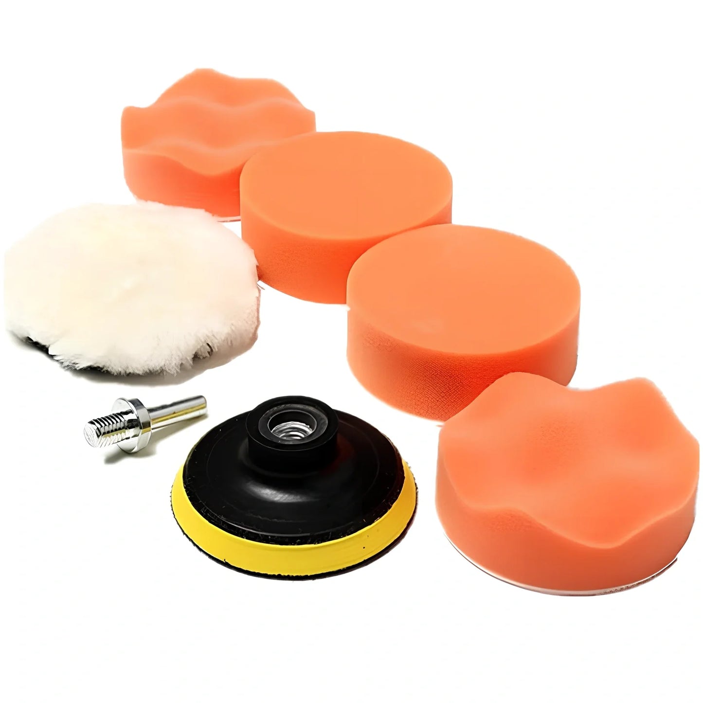 3 inch flat wave car polishing sponge set with 7 wheels and plates for wax buffing, 7.6 cm diameter