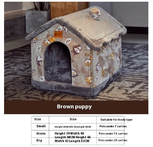 Cozy Pet Cave: Foldable plush dog house with warm removable cushion in various color options