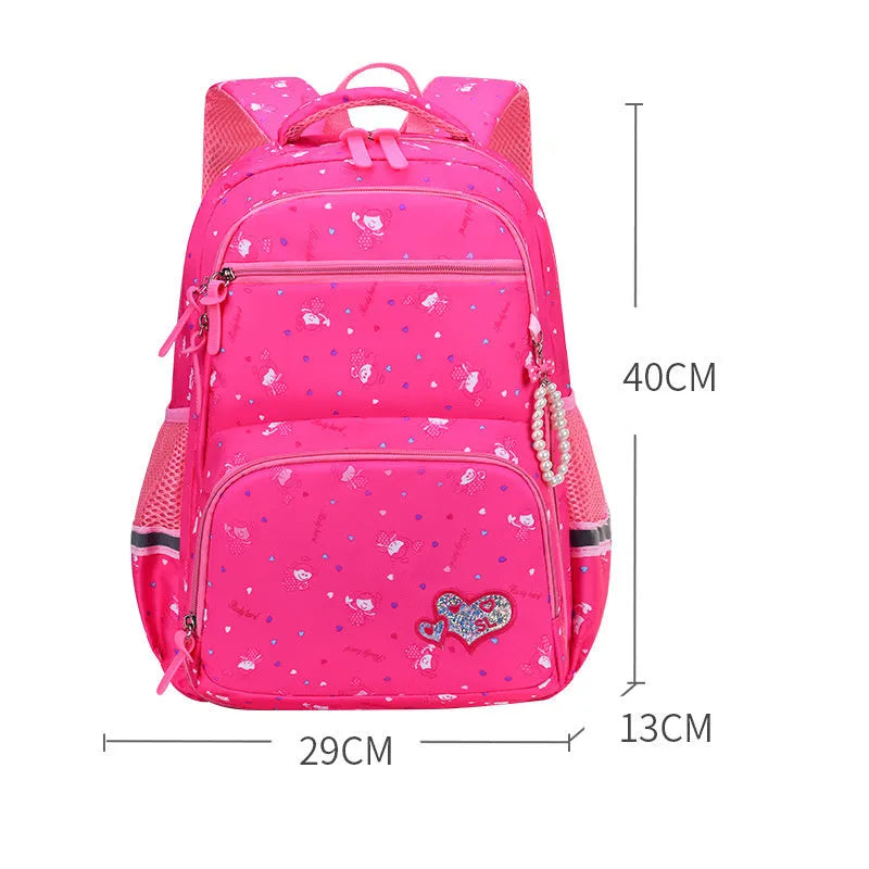 Fashion cartoon cute princess style children nylon backpack in pink with large 36-55L capacity