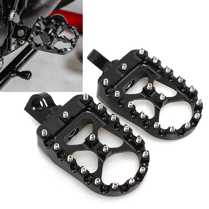 MX style wide footpegs 6061-T6 aluminium alloy red black silver with anti-skid stainless steel teeth