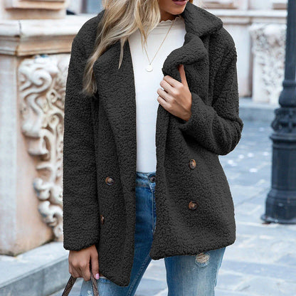 Loose Lapel Fluffy Coat Winter Button Jacket for Women in various colours and sizes