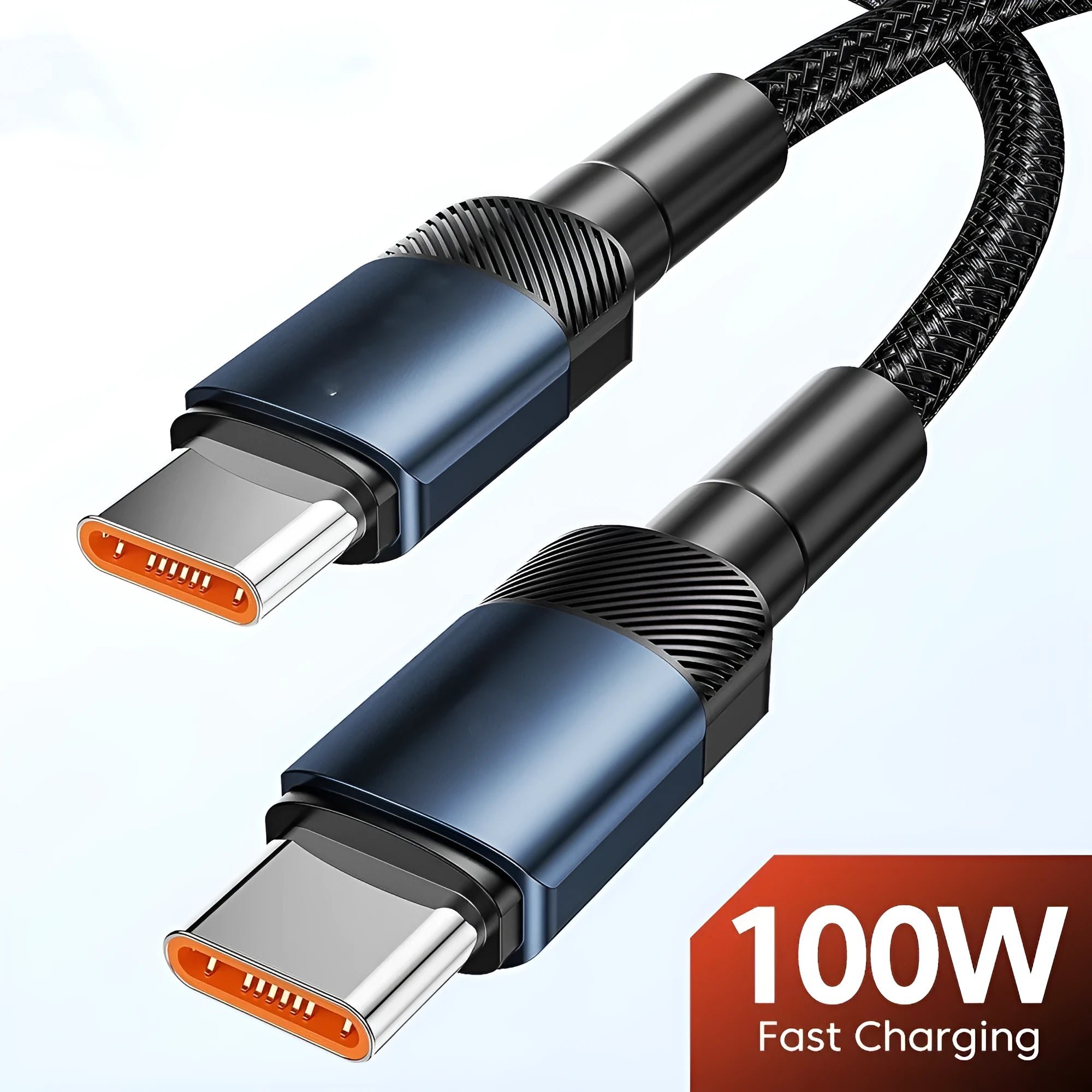 Toocki black woven USB fast charging cable with aluminium alloy connectors shown at 100W PD.