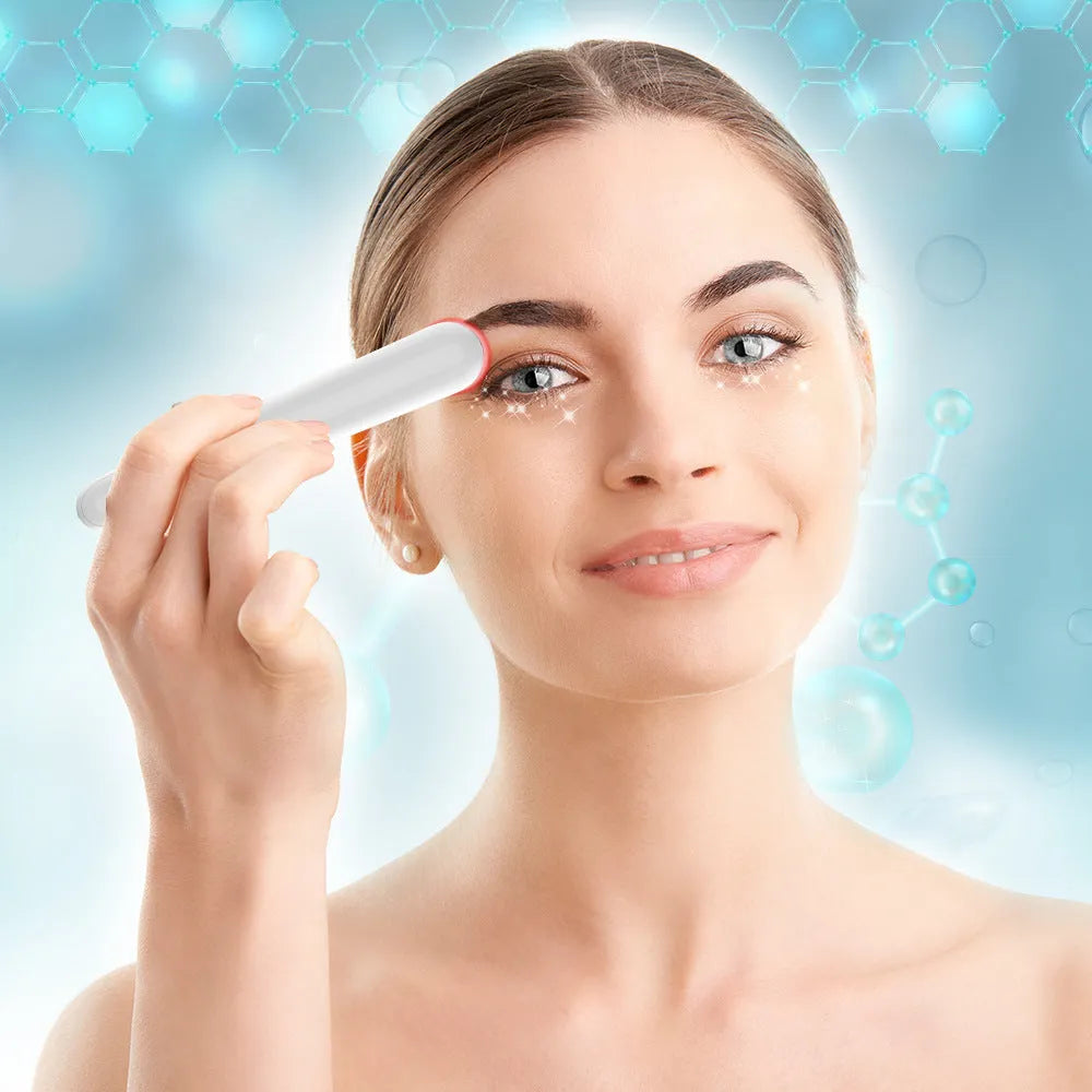 Beautefas portable eye massager in white with induction strip, 148mm size, on neutral background