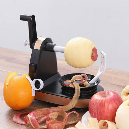 Hand Crank Peeler in black and gold, efficient for peeling fruits and vegetables