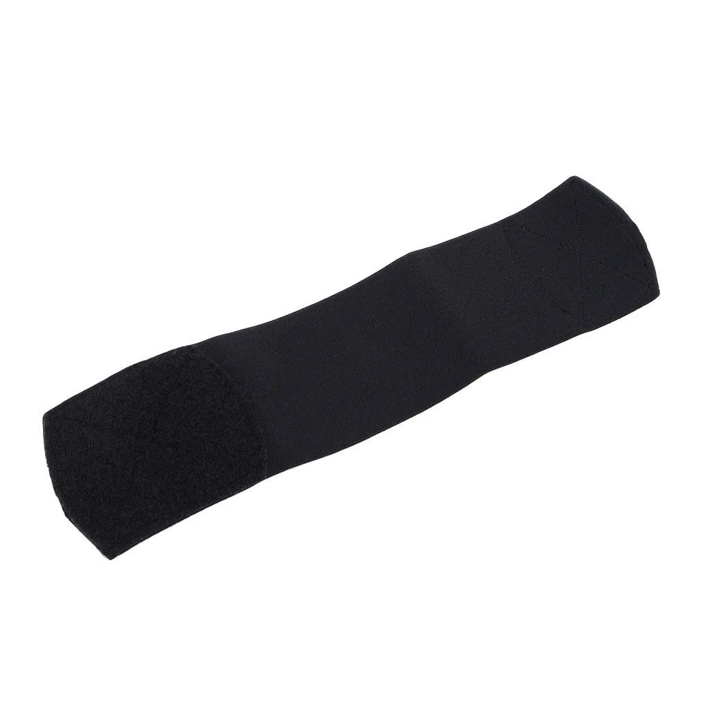 Red rubber elastic strap for securing football shin guards, shown flat to display its 250mm length.