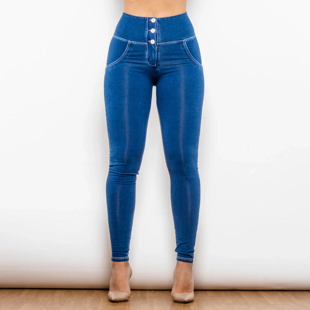 Shascullfites Melody Button Up Push Up Effect Jeans for Women in Dark Blue
