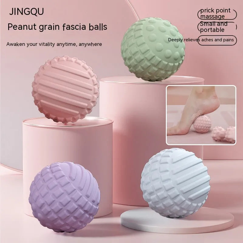 6cm blue TPR foot massage ball with textured peanut-style design for yoga and muscle therapy
