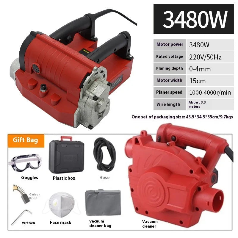 Wall planing machine with plastic housing, 3480W motor, 5mm depth, 82mm width