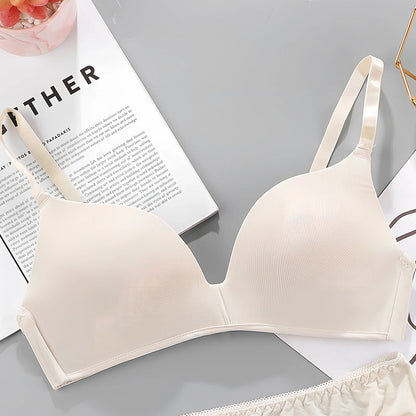 White breathable gather bra with detachable straps, 3/4 cup, seamless one-piece design for women