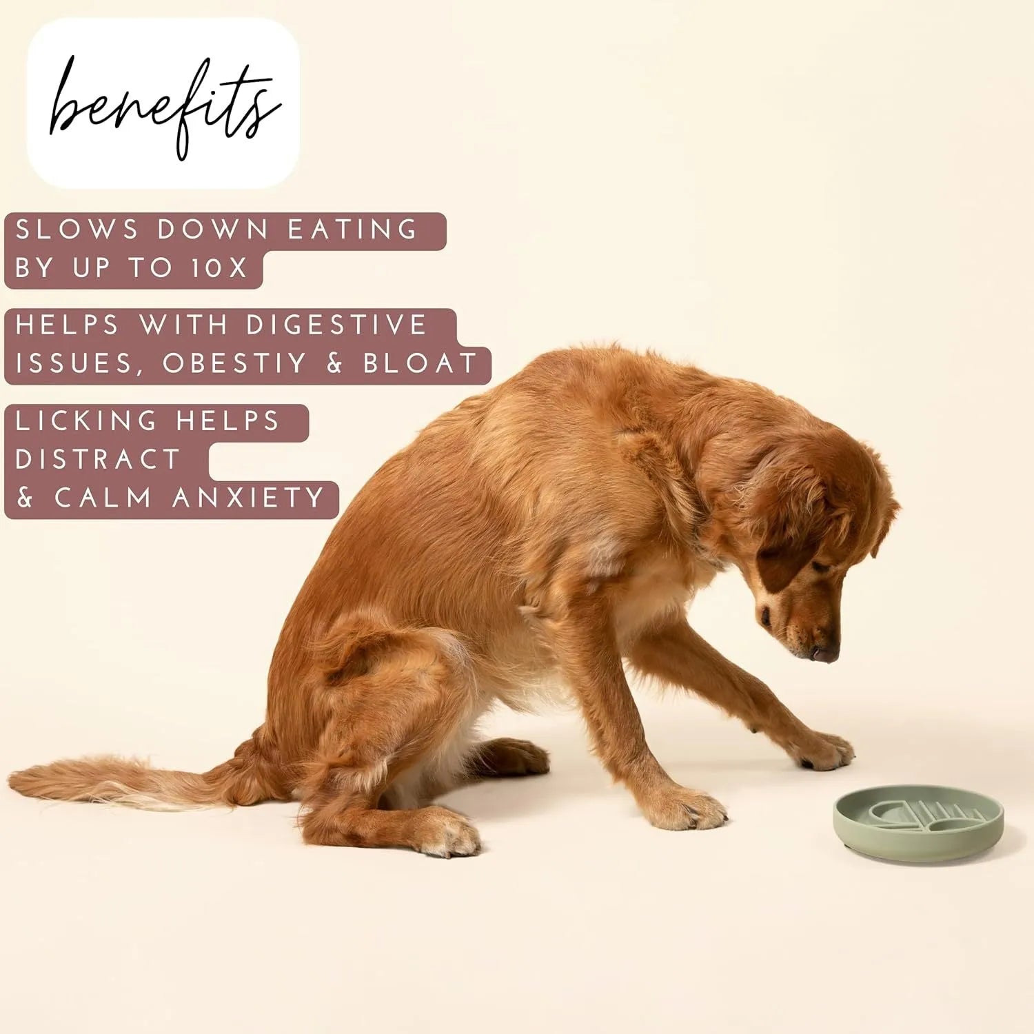 Beige silicone slow feeder dog bowl with ridge pattern for slow eating and lick mat use.