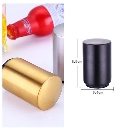 Stainless steel magnetic beer bottle opener with brushed metal finish