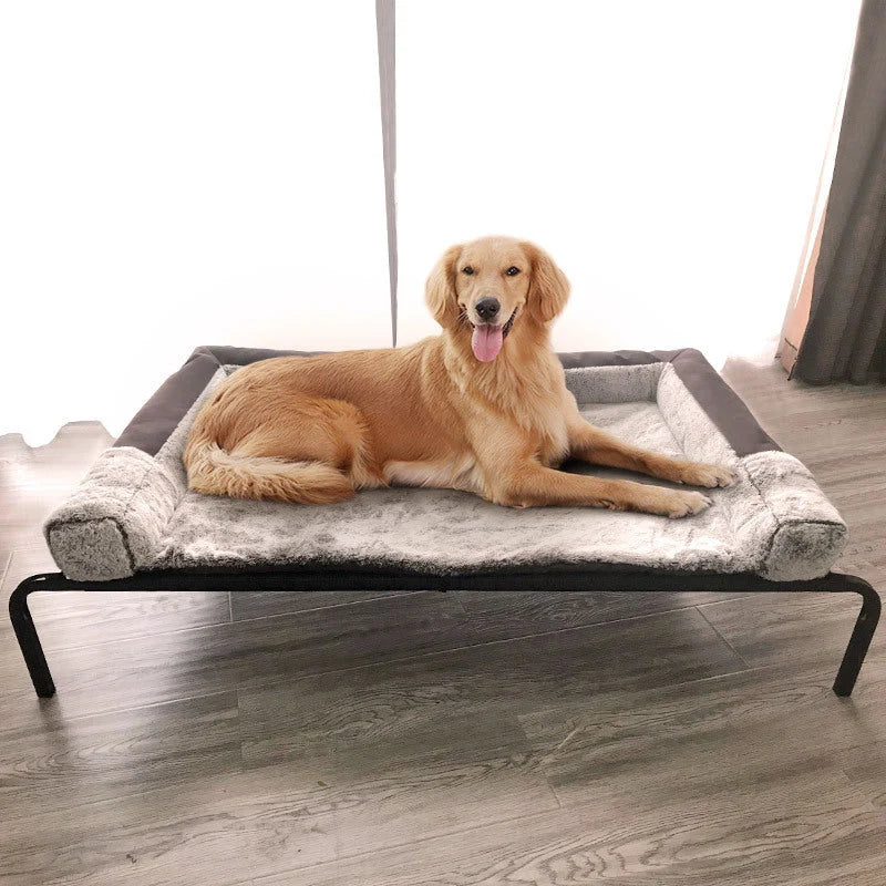 Removable and washable pet bed with steel frame and Teslin mesh in black