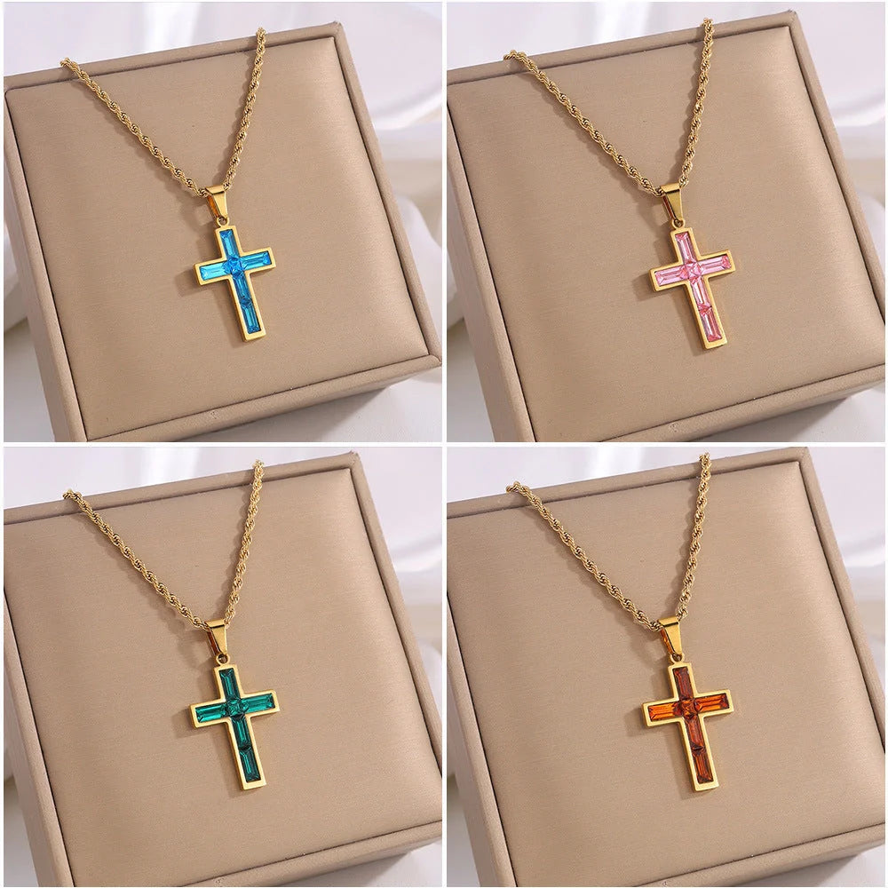 European and American style diamond cross necklace with no colour fading