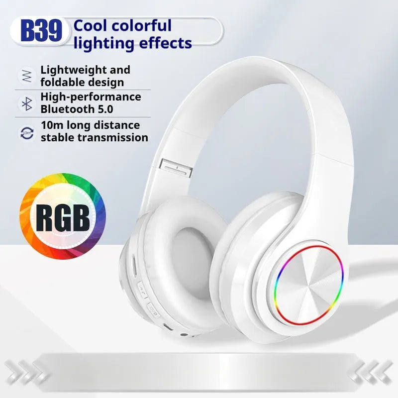 Bluetooth wireless gaming headset in black, white, red, or black-red colours with head-mounted design