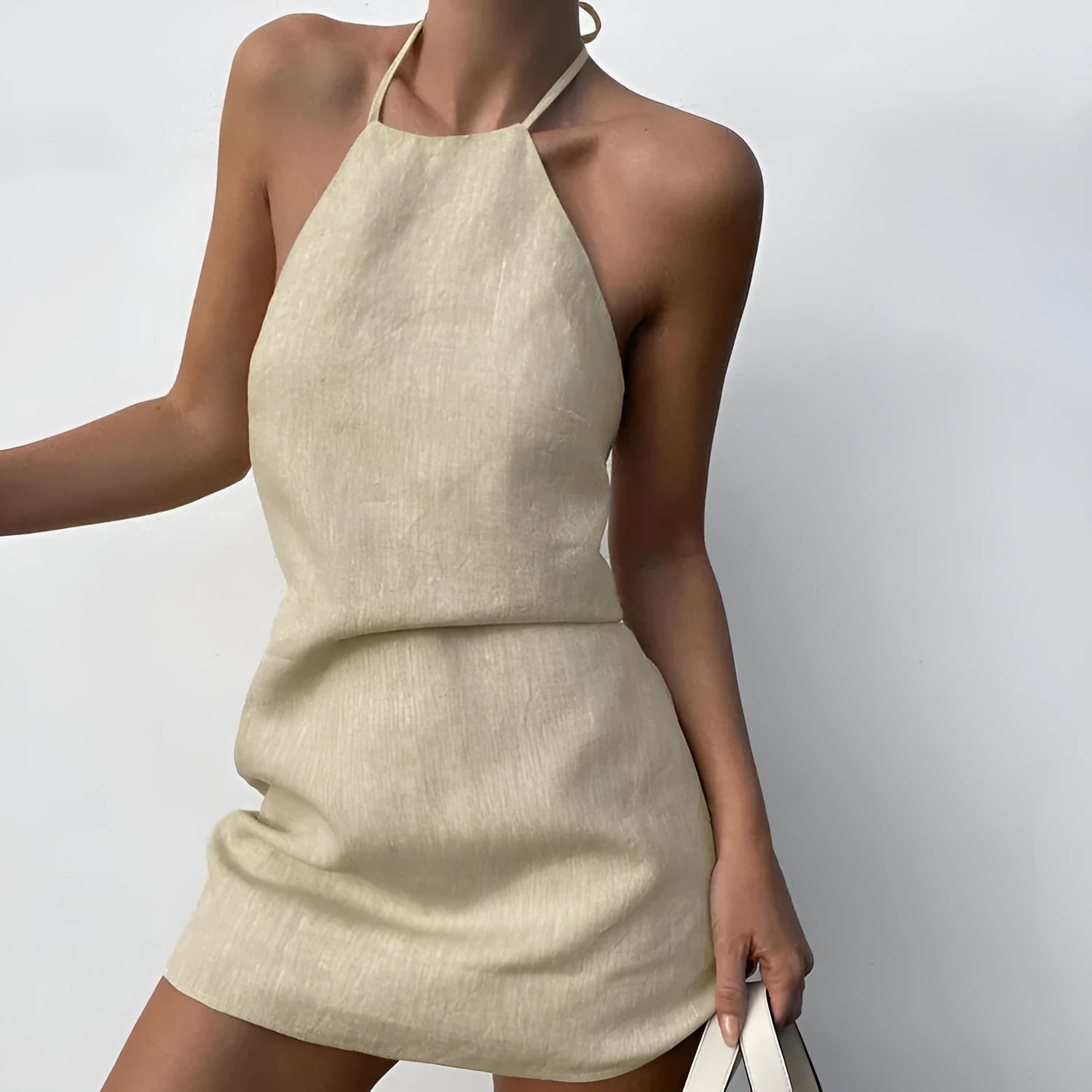 Women's solid colour linen A-line dress for summer in picture colour as shown