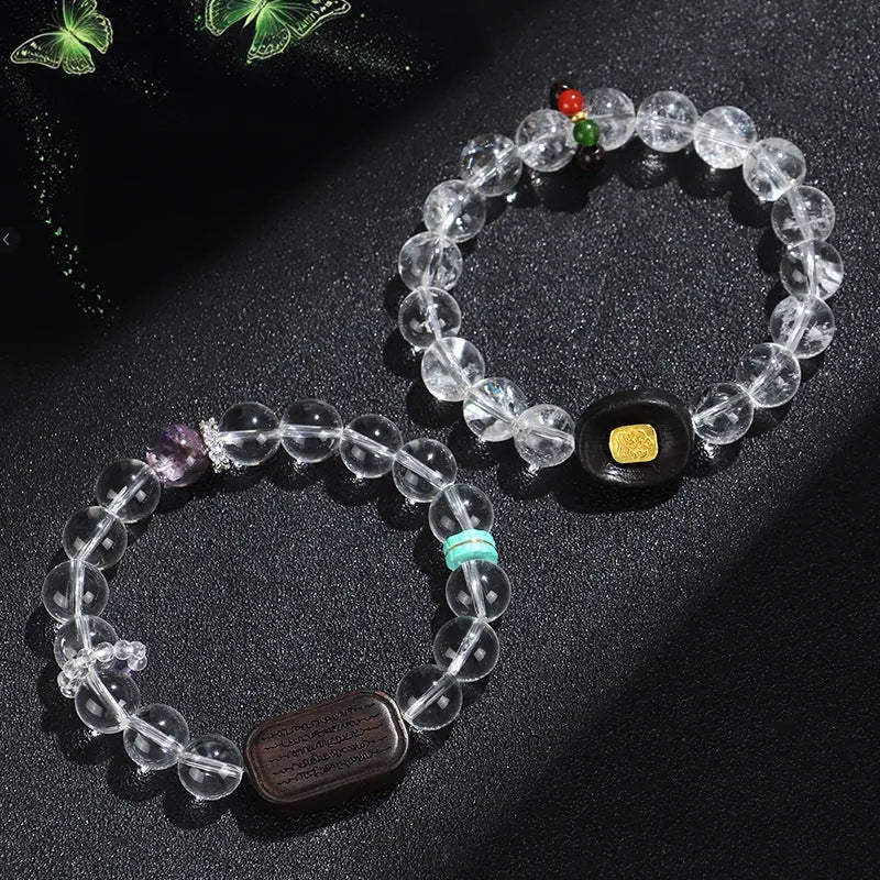 Natural white crystal ebony five warp bracelet showing manual processing and ethnic design details