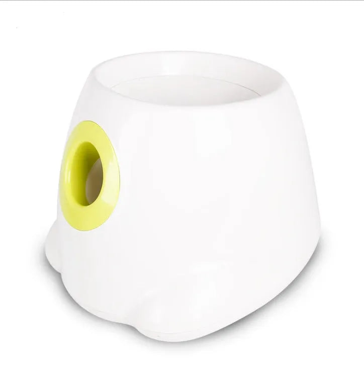 Yellow automatic dog ball launcher with three launch distances, ABS material, 30cm size
