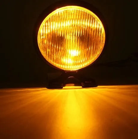 Motorcycle round bottom mount headlight black housing amber glass lens 12.5 by 8.5cm front light