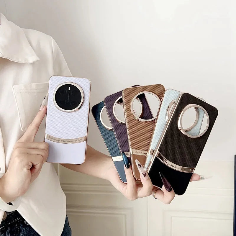 Electroplated cross pattern leather anti drop phone case for Glory Magic7 in black finish