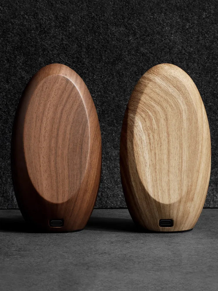 Creative MagSafe magnetic phone holder wireless charger in walnut resin finish on desk