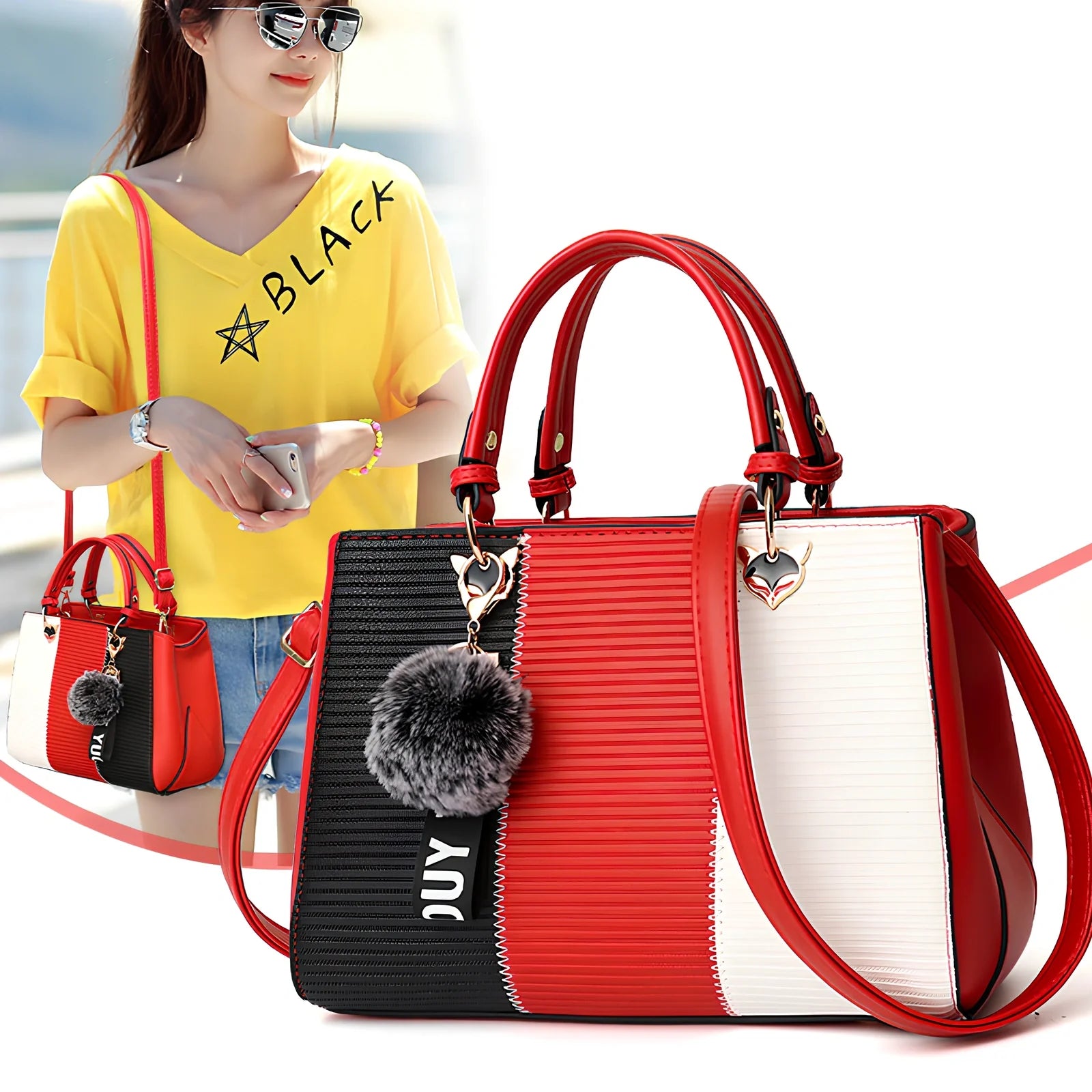 Women's grey PU leather patchwork messenger bag with crossbody strap and magnetic closure