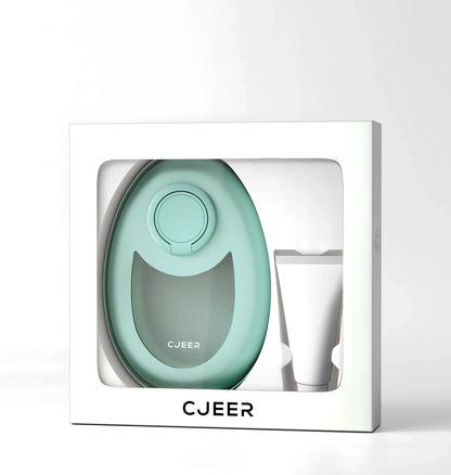 CJEER green crystal hair eraser with nano-glass surface and metal grip ring for painless leg arm removal, includes soothing gel