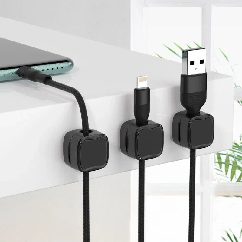 Magnetic cable clips for under desk cable management, adjustable cord holders to organize wires and keep workspace tidy