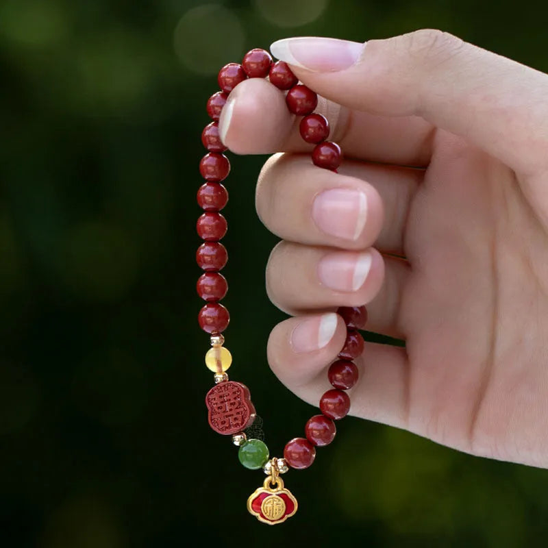 Emperor Sandstone bracelet with Fu character in New Chinese Style design