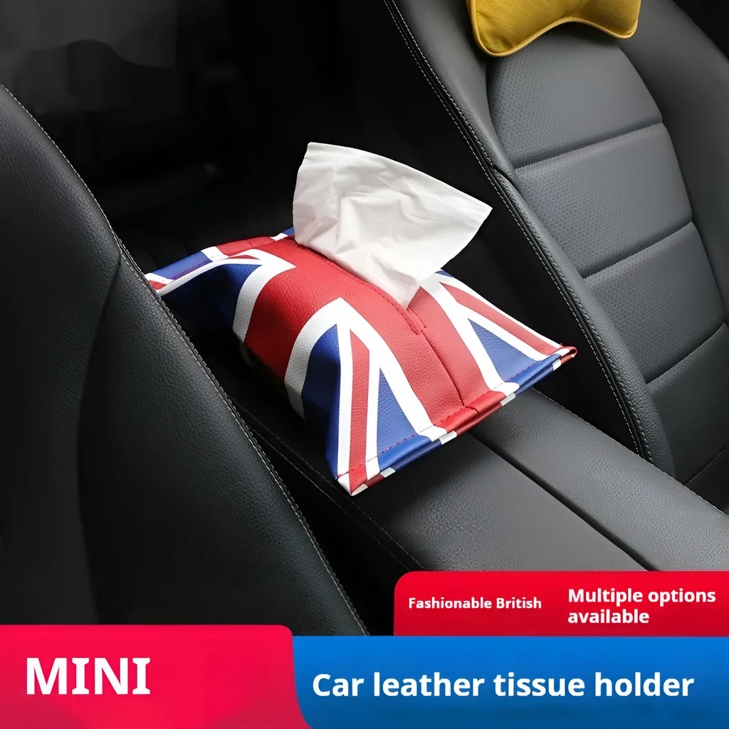 Mini car tissue box British Union Flag design leather tissue bag 18cm by 27cm black and white plaid