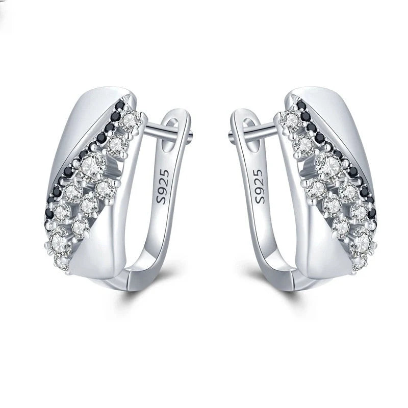 Copper stud earrings with round design and black finish for women