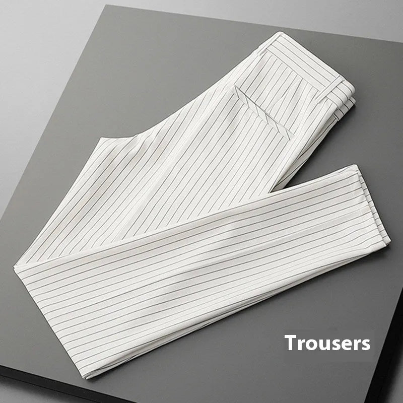 Men's thin loose casual suit pants showing draping design in black and white colour options