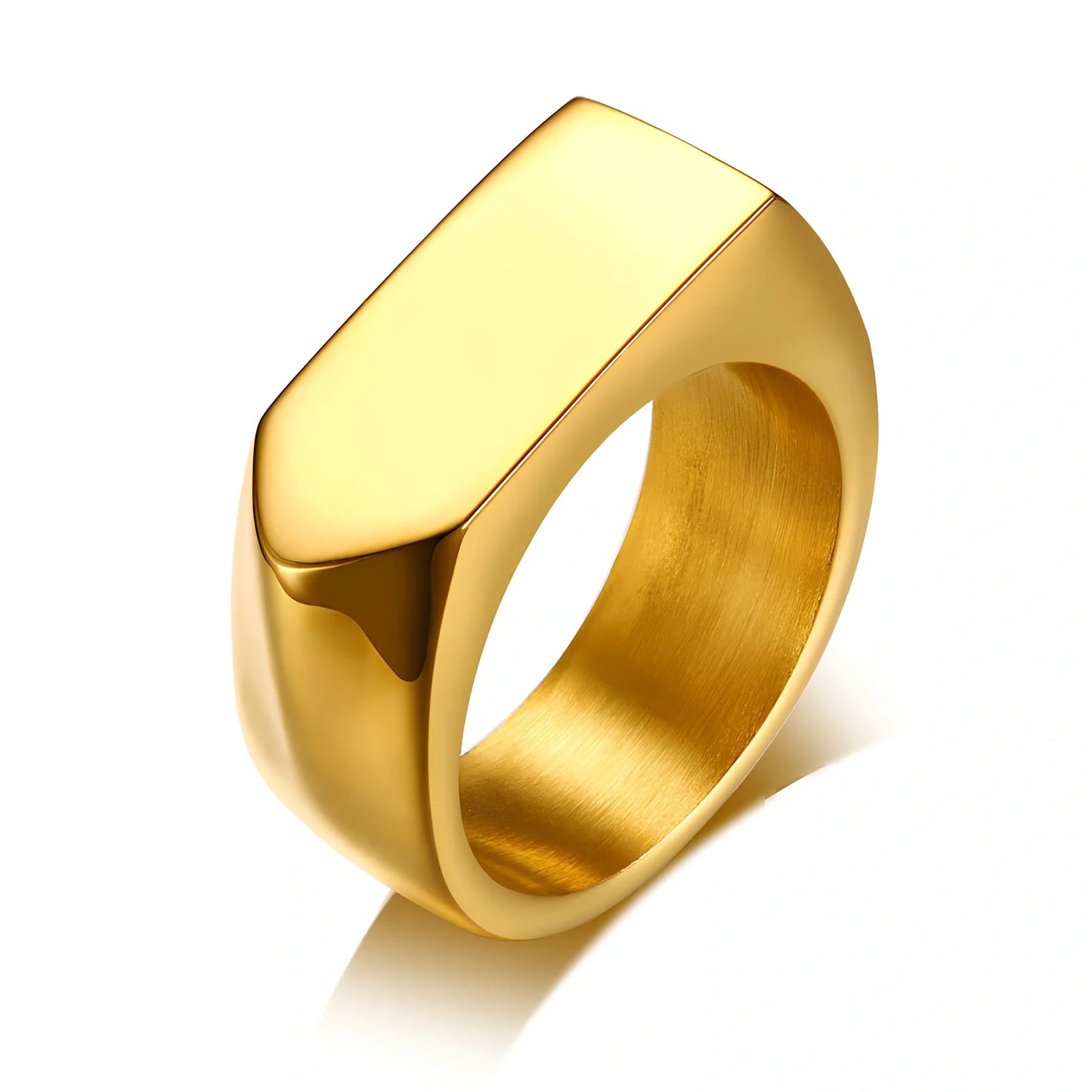 Men's black square punk ring in stainless steel, 9mm width, IP plated for durability, size US 10 shown