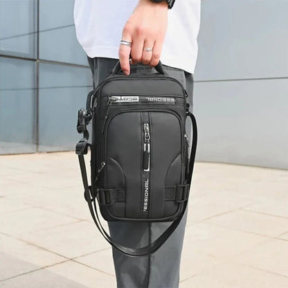 A versatile crossbody backpack for men with multiple pockets and a sleek, square profile for convenient, hands-free carry