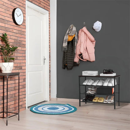Rustic wooden 4-tier shoe rack with grid design and coat hook for entryway organization