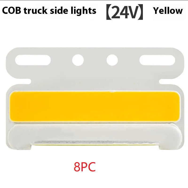 Waterproof aluminium truck COB side light in blue, green, red, white, or yellow for 12V/24V vehicles.