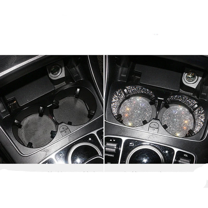 Bling car coasters with crystal rhinestones for cup holders, available in multiple colours