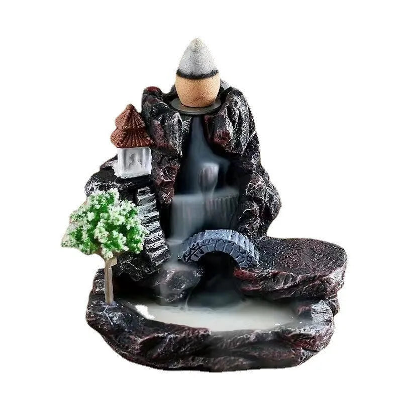 Ceramic backflow incense burner with modern minimalist design in green tree colour