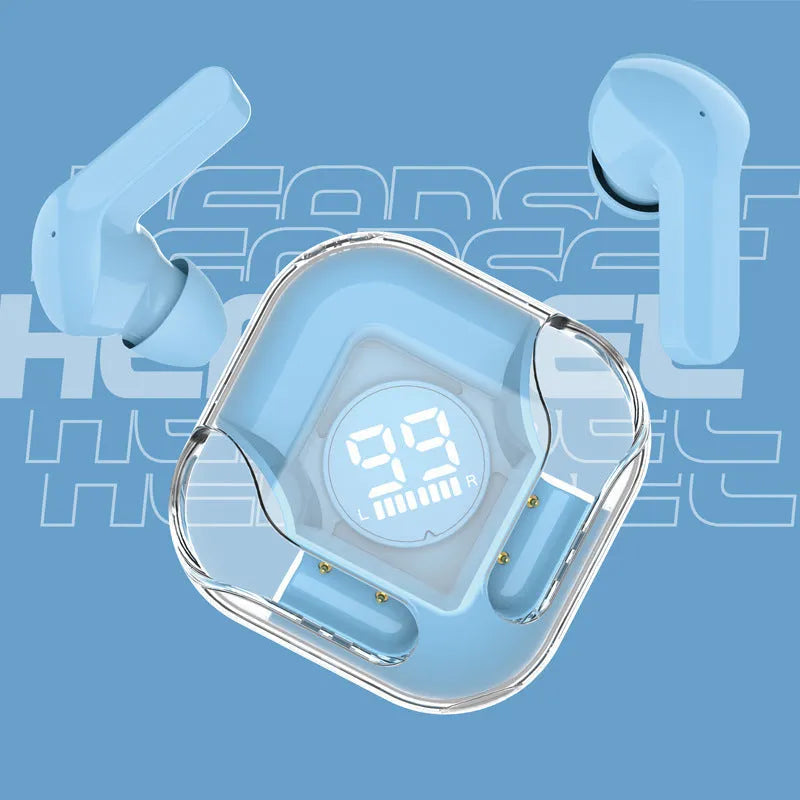TWS wireless Bluetooth in-ear headset shown in one of five colours: white, black, pink, blue, or green.