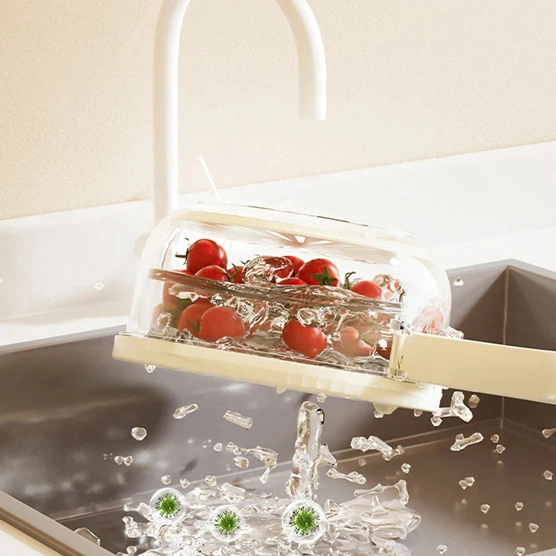 Foldable handle fruit drain basket with lid for efficient vegetable washing