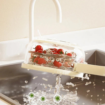 Foldable handle fruit drain basket with lid for efficient vegetable washing