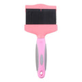 Double-sided pet grooming brush with stainless steel pins and ergonomic handle in blue