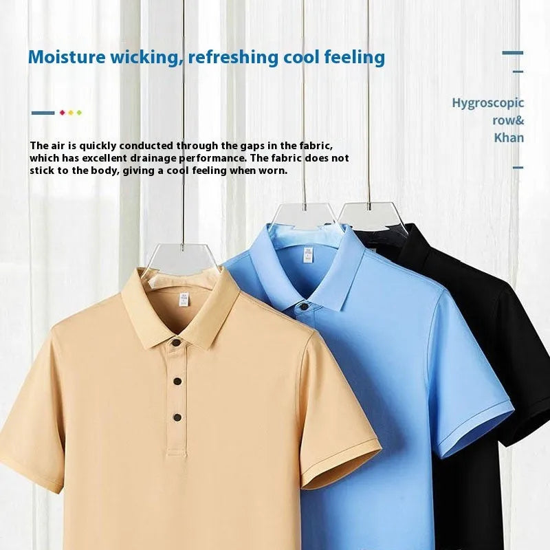 Thin cotton polo shirt style overalls for men and women on a hanger, shown in a blue colour.