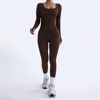 Black threaded square collar jumpsuit with slimming buttocks panel, cotton fabric, sizes S-3XL, 140cm length